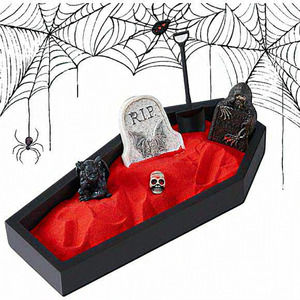 Halloween Decor Red Sand Gothic Coffin‎ Creepy Skull Gargoyle Tombstone